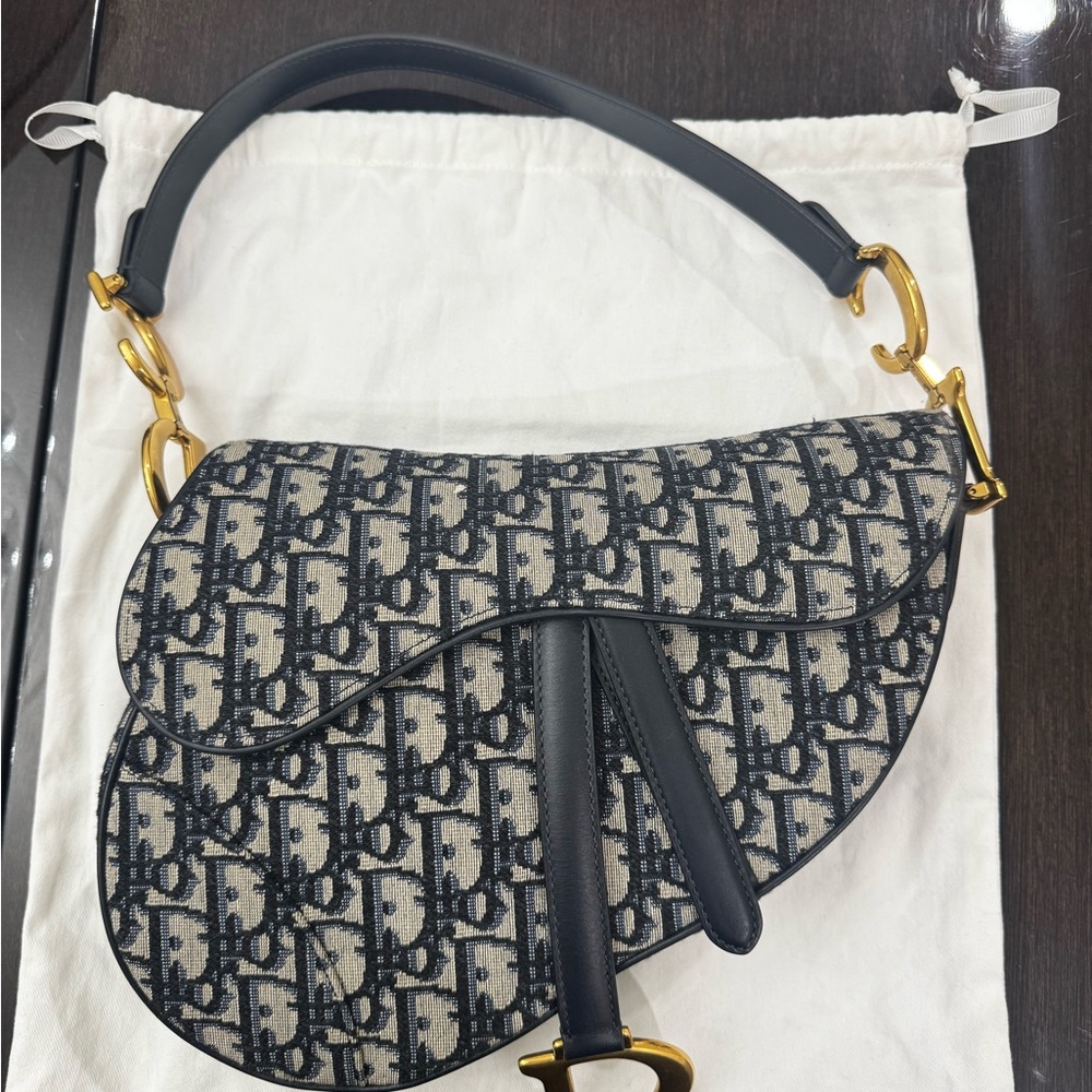 Dior Oblique Canvas Saddle Bag with Gold Hardware